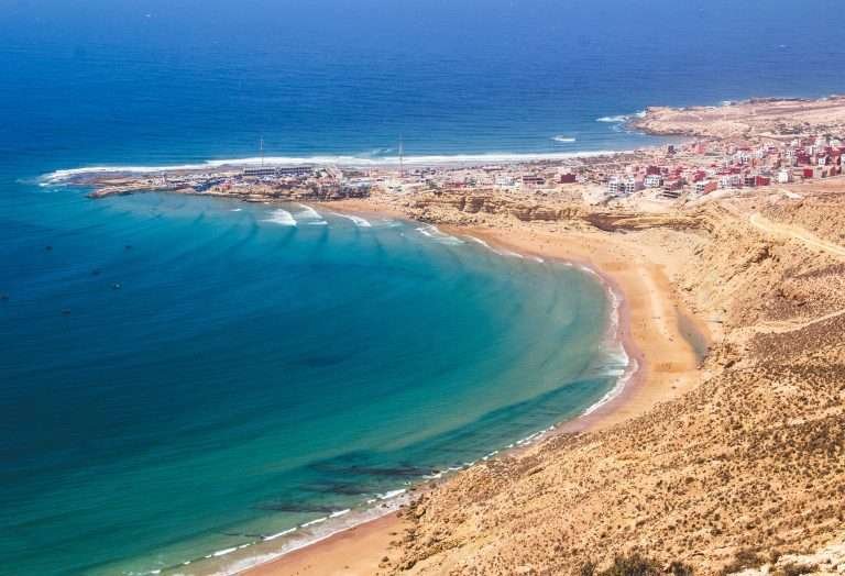 Taghazout beach and coastline in Morocco