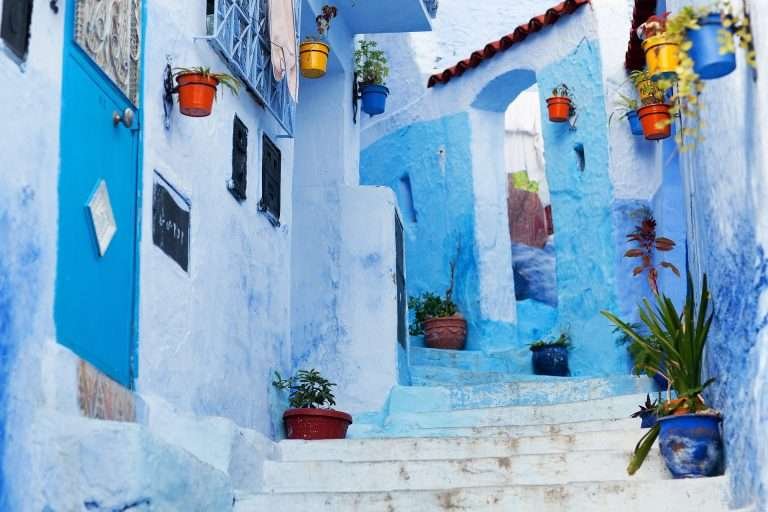 Blue alleyway in Chefchaouen medina, Morocco