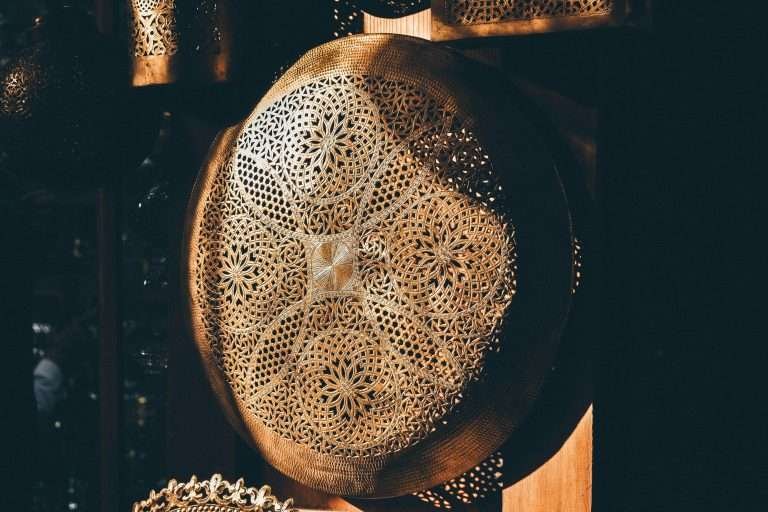 A brass lamp sold in a Morocco market