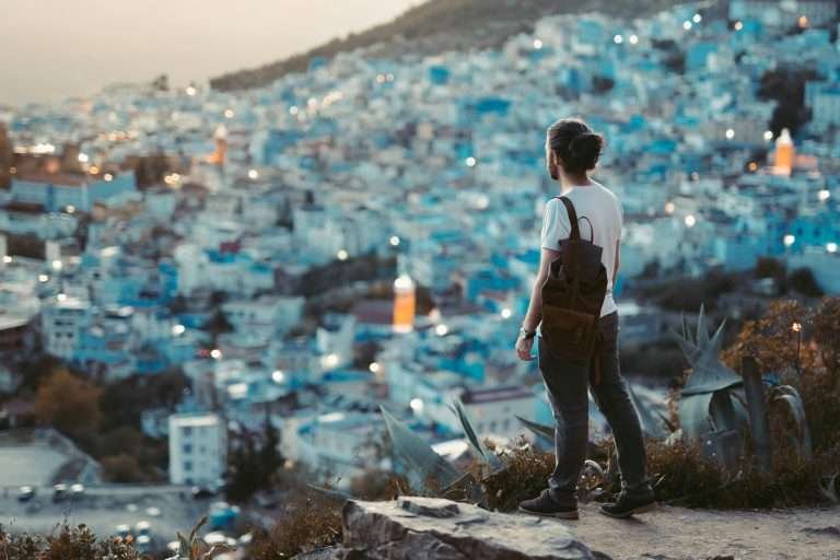 Photography session at the Spanish Mosque overlooking Chefchaouen, Morocco at sunset