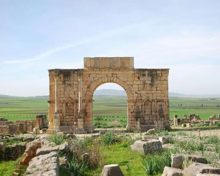A Roman archway at UNESCO world heritage site Volubilis, Morocco