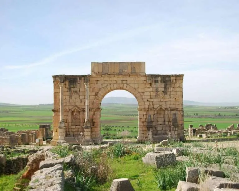 A Roman archway at UNESCO world heritage site Volubilis, Morocco