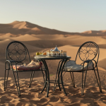 Afternoon tea and Moroccan pastries in the middle of the Sahara dunes