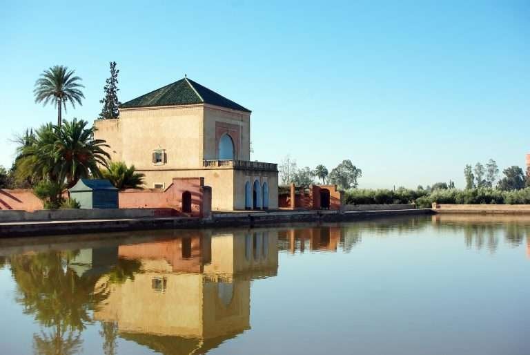 Reflective pool and pavilion in at the Menara Gardens in Marrakech