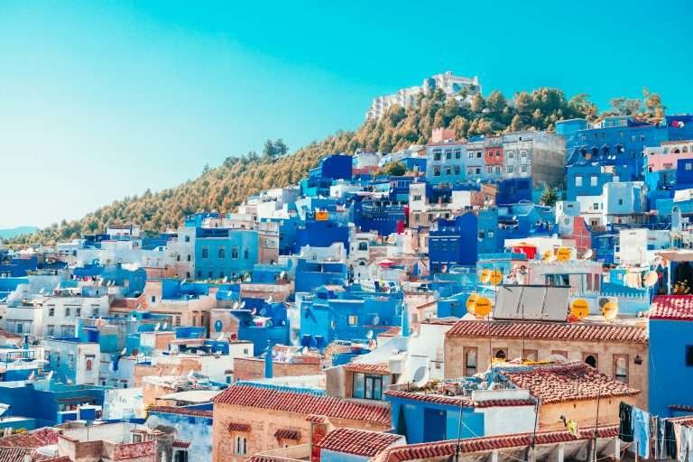 Panoramic view of the blue streets of Chefchaouen, Morocco