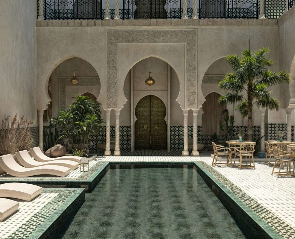Serene courtyard pool in a luxury Moroccan riad