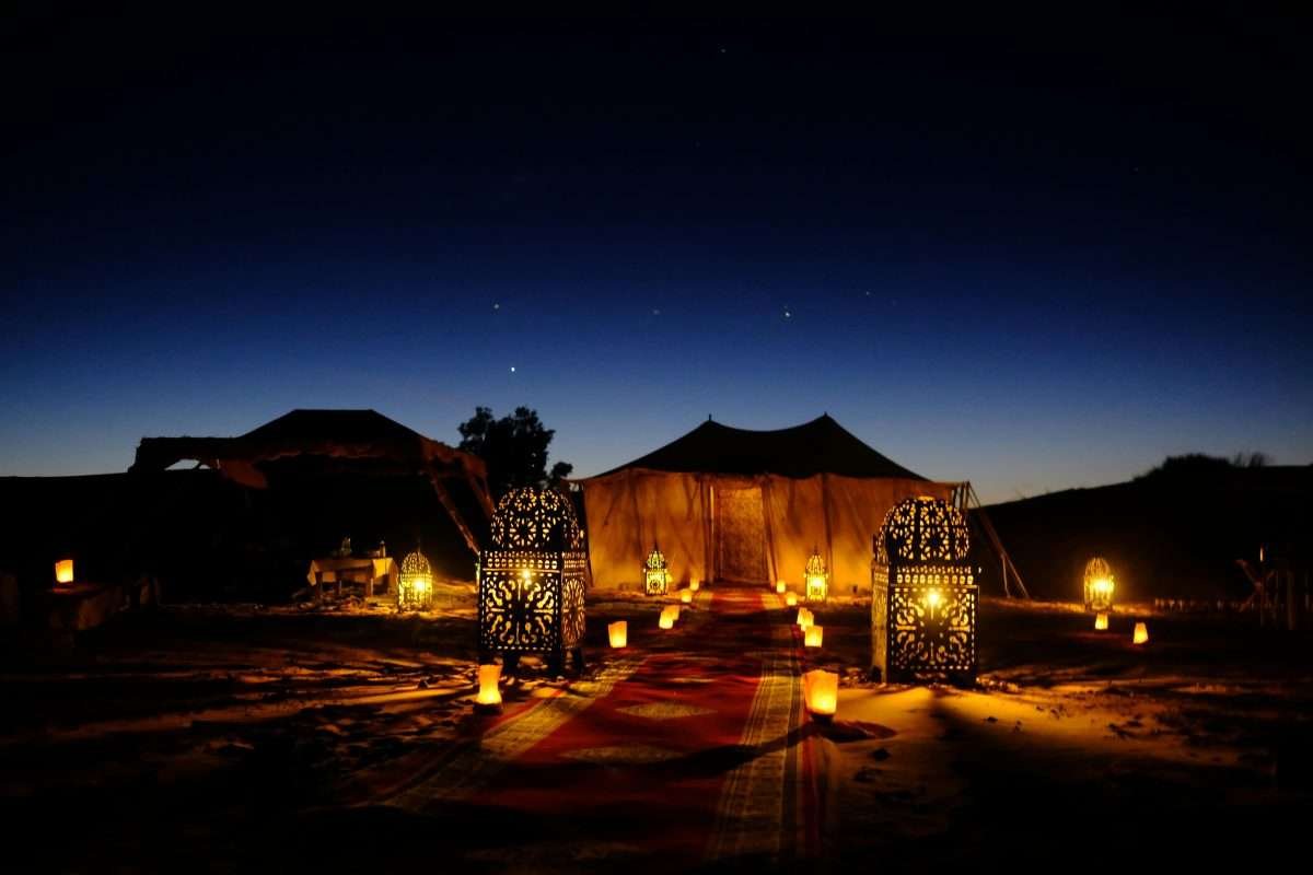 Luxury desert camp in Merzouga under the stars in the Sahara Desert