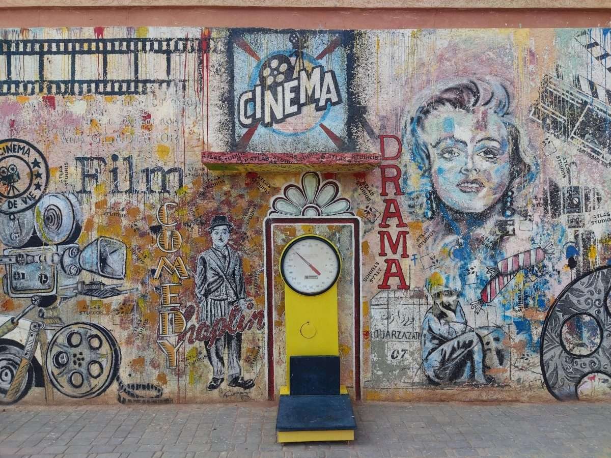 Vintage cinema mural in Ouarzazate, Morocco