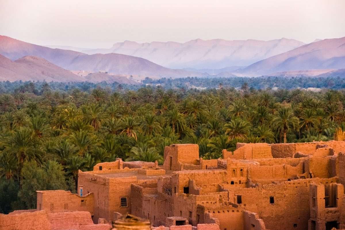 Desert oasis and mountains in southern Morocco