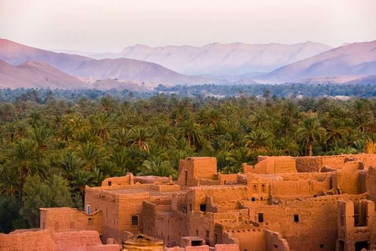 Desert oasis and mountains in southern Morocco