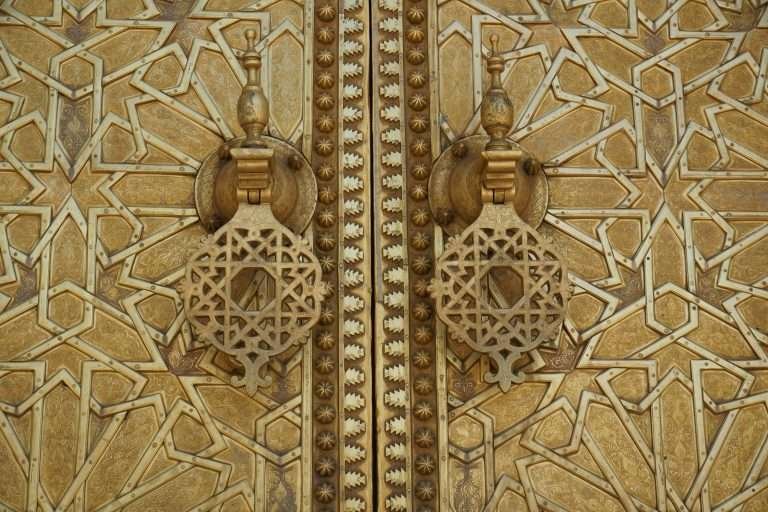 Ornate golden door detail in Moroccan architecture